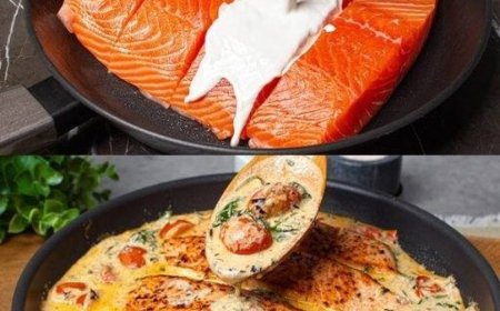 Knoblauchlachs in cremiger Soße mit Spinat und Kirschtomaten