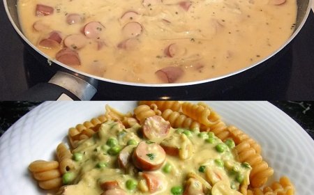 Wurstchen Senf Gulasch mit Penne, Schmeckt ausgezeichnett