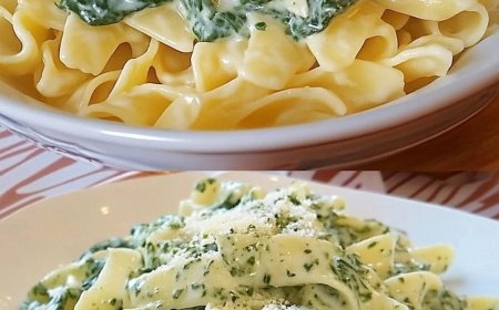 Nudeln mit 650 g Rahmspinat in Frischkäse Soße