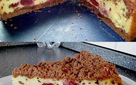 Boahhhh unbedingt auprobieren, Quark Streuselkuchen mit Vanille Kirschfüllung Rezept im Kommentar unten.