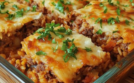 Reis Hackfleisch Auflauf mit Geschmolzenem Käse