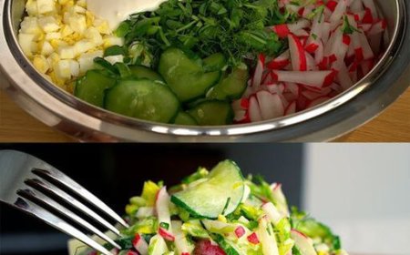 Bauchfett abbauender Gurkensalat mit Eiern und Radieschen