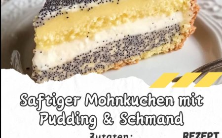 Saftiger Mohnkuchen mit Pudding  Schmand