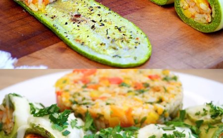 Gebackene Zucchini und Reis mit Gemüsemischung
