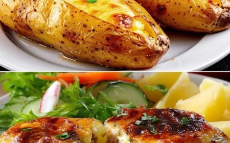 Abendessen mit gefüllten Ofenkartoffeln