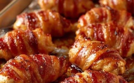 Mit Ahornsirup glasierte, in Speck gewickelte Hähnchenfilets