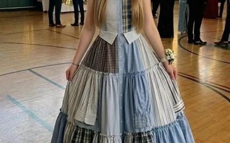Ich habe zu Ehren meines Vaters ein Kleid aus seinen Hemden für den Abschlussball genäht – meine Klassenkameraden lachten, bis der Direktor das Mikrofon ergriff und es im Raum still wurde.