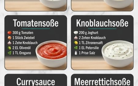Kräutersauce, Käsesoße, Tomatensoße, Knoblauchsoße, Currysauce & Meerrettichsoße