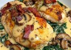 Spinat Hähnchen in Champignon Knoblauchsauce