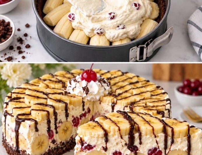Banana Split Käsekuchen ohne Backen   schnell vorbereitet & herrlich cremig