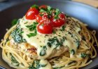 Cremige Spaghetti mit Spinat-Frischkäse-Sauce